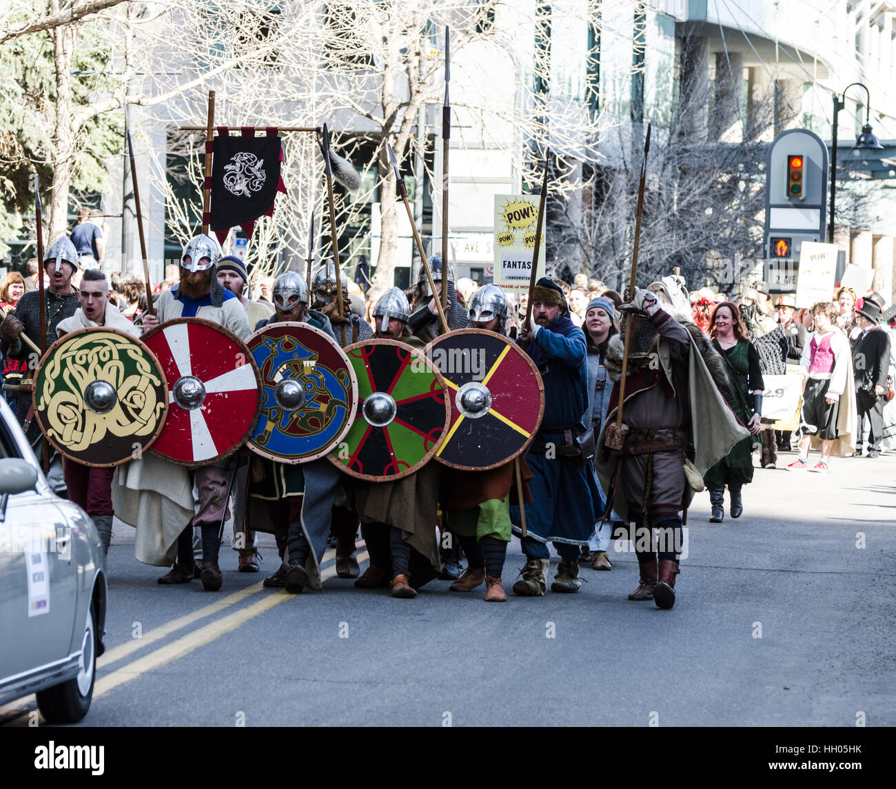 Calgary, Alberta, Canada - April 17 2015: Sons of Fenrir Vikings at the parade of wonders Calgary Comic and Entertainment Expo Stock Photo