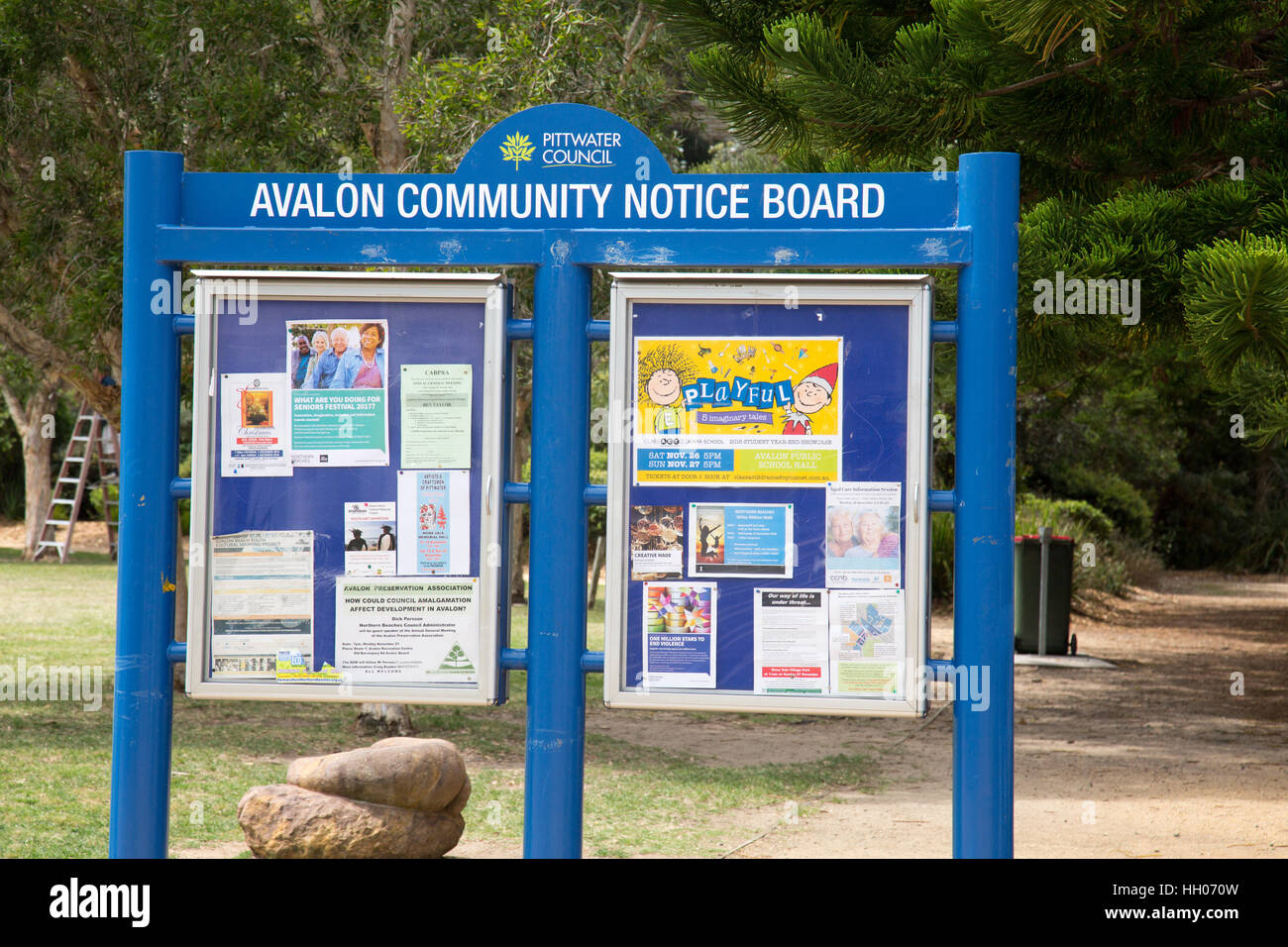 Avalon community notice information board sign erected by Pittwater council, Australia Stock
