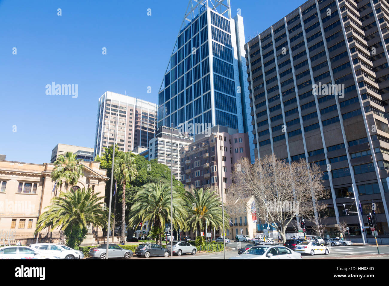 Sydney macquarie street with Deutsche bank tower and the NSW State library,Sydney,Australia Stock Photo