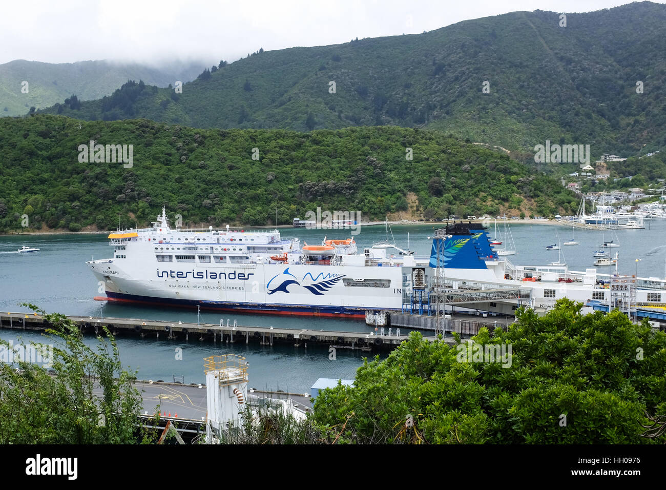 An Interislander ferry docked in Picton, New Zealand. Stock Photo