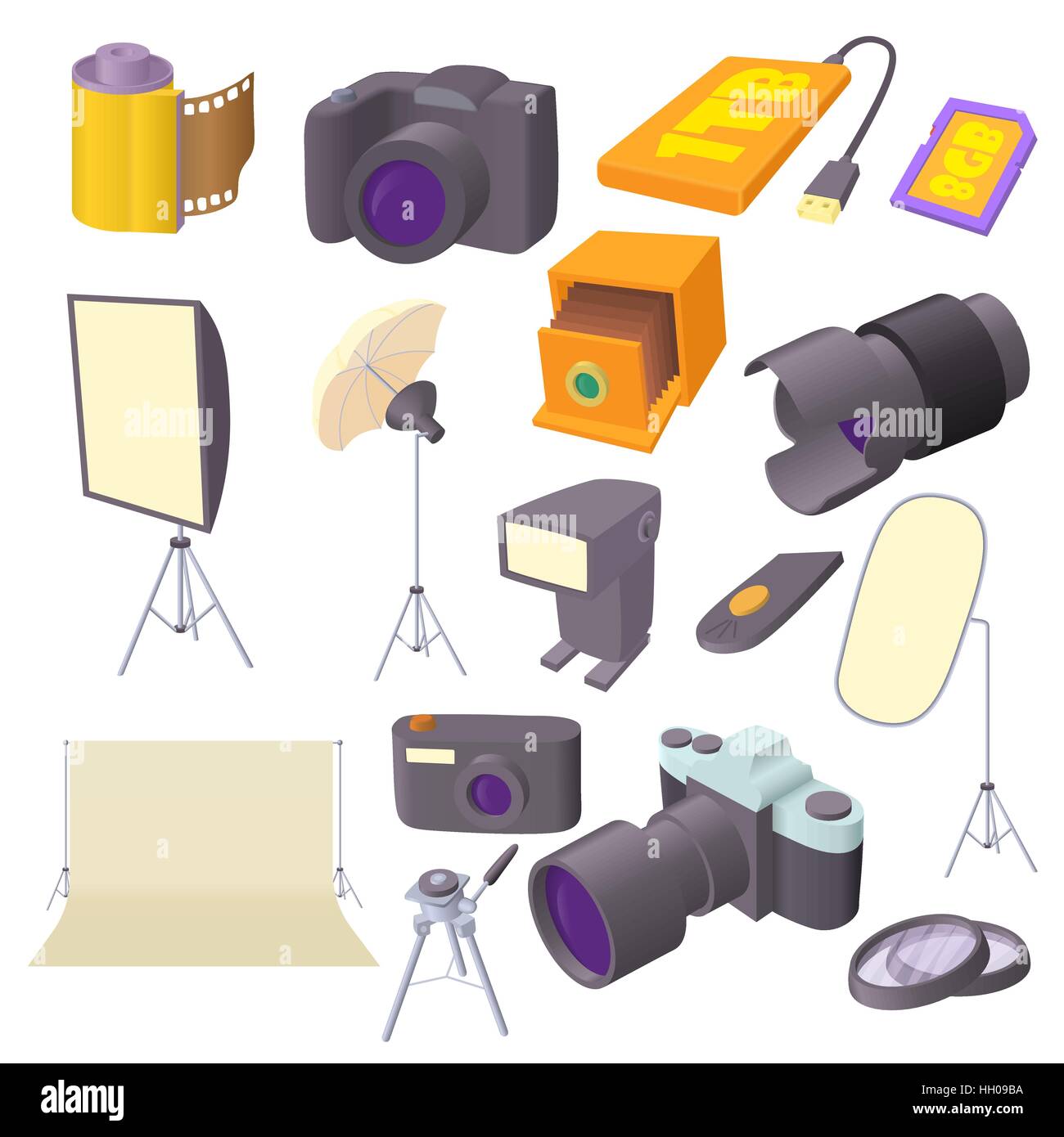 Photo studio icons set in cartoon style. Photography equipment set  collection vector illustration Stock Vector Image & Art - Alamy