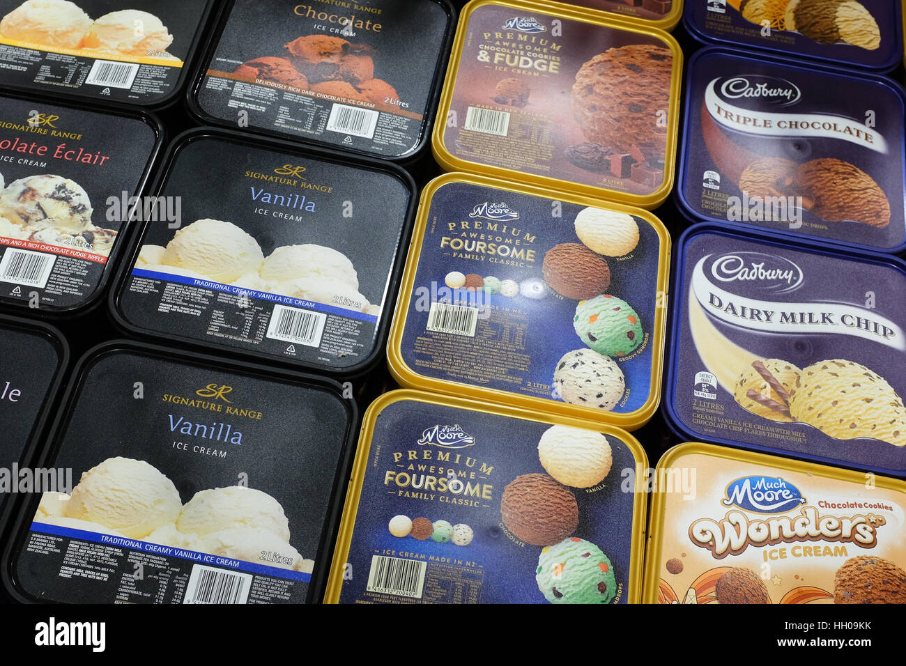 Tubs of ice-cream for sale in a New Zealand supermarket Stock Photo - Alamy
