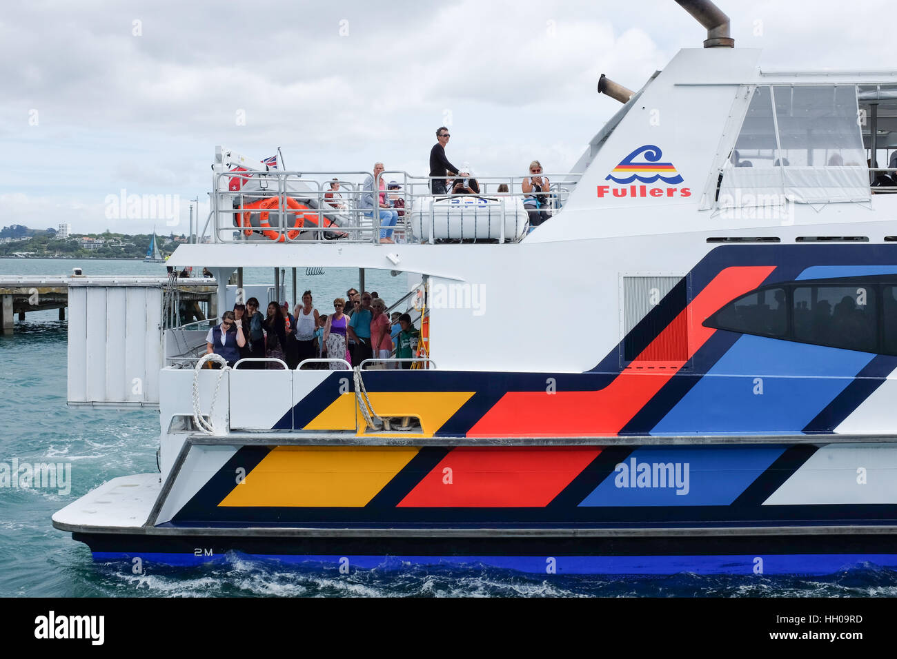 A Fullers ferry that runs between Auckland and Devonport in New Zealand. Stock Photo