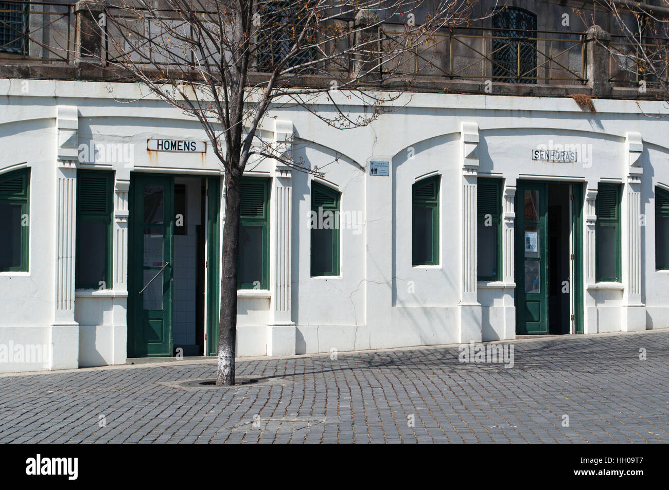 Porto: a public toilet in the Old City, which has a number of restrooms scattered about in parks, train stations and walls Stock Photo