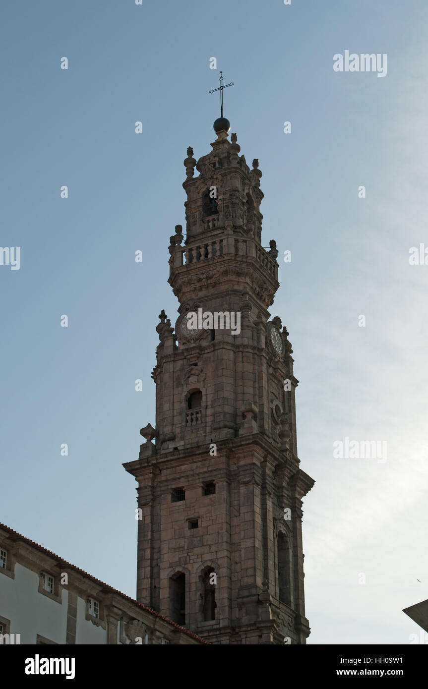Porto, Portugal, Europe: view of Torre dos Clerigos, a stone tower in baroque style built between 1754 and 1763 in the Old City Stock Photo