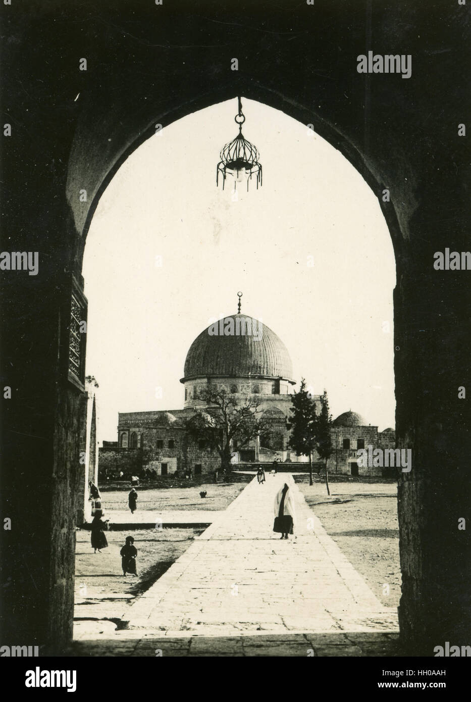The Dome of the Rock, Mosque of Omar,Palestine, Jerusalem, Israel, 1946,West Bank, Islamic shrine, Old City of Jerusalem, Wonderful, Black and White, Stock Photo