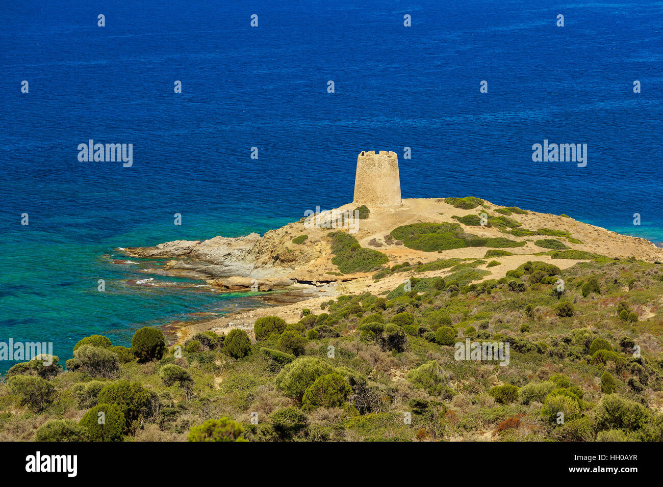 Ancient lookout tower on the sea, Sardinia, Italy Stock Photo - Alamy