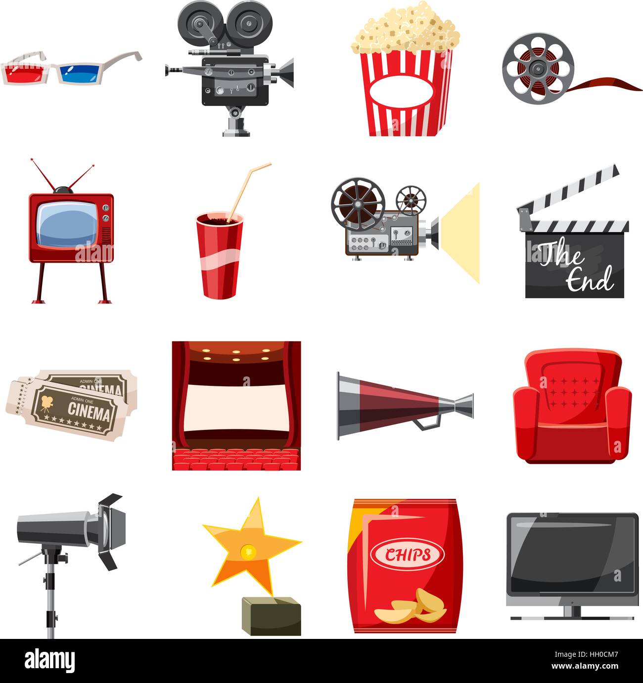 Cinema icons set in cartoon style Stock Vector Image & Art - Alamy
