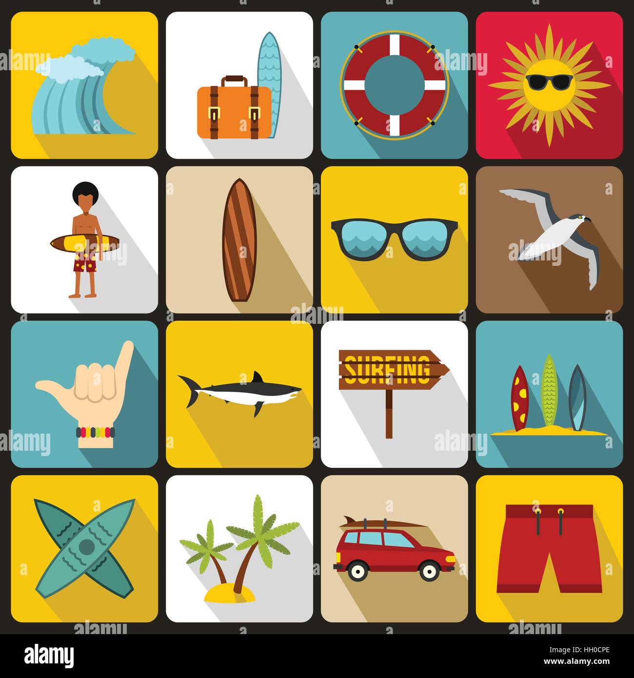 Surfing icons set, flat style Stock Vector Image & Art - Alamy