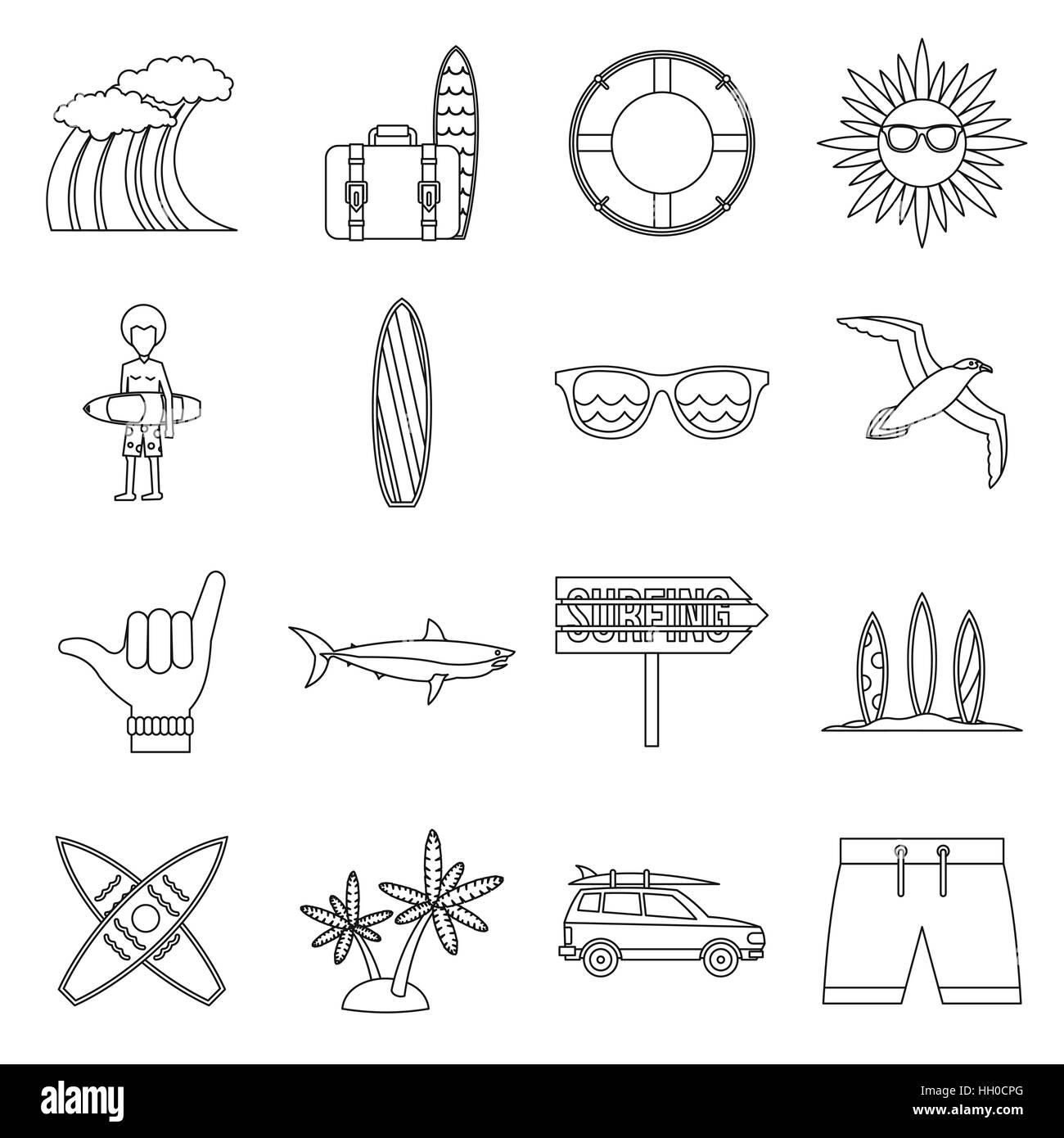 Surfing icons set, outline style Stock Vector Image & Art - Alamy
