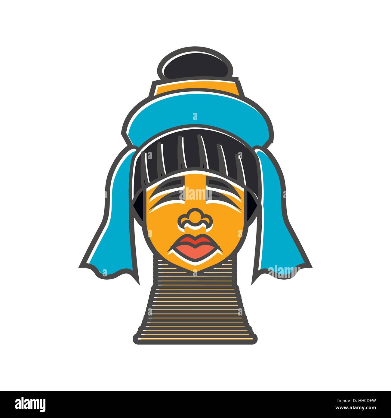 Karen long neck woman with traditional coils icon Stock Vector