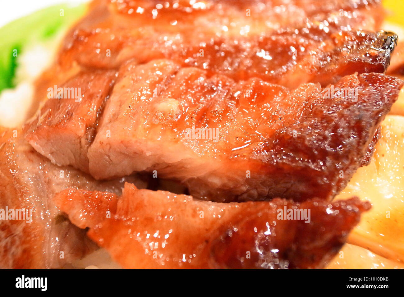 Chinese cuisine barbecue pork. Cha Shiu, Close up Stock Photo