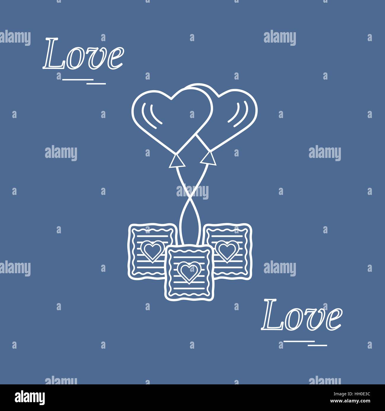 Cute vector illustration of love symbols: heart air balloon icon and ...
