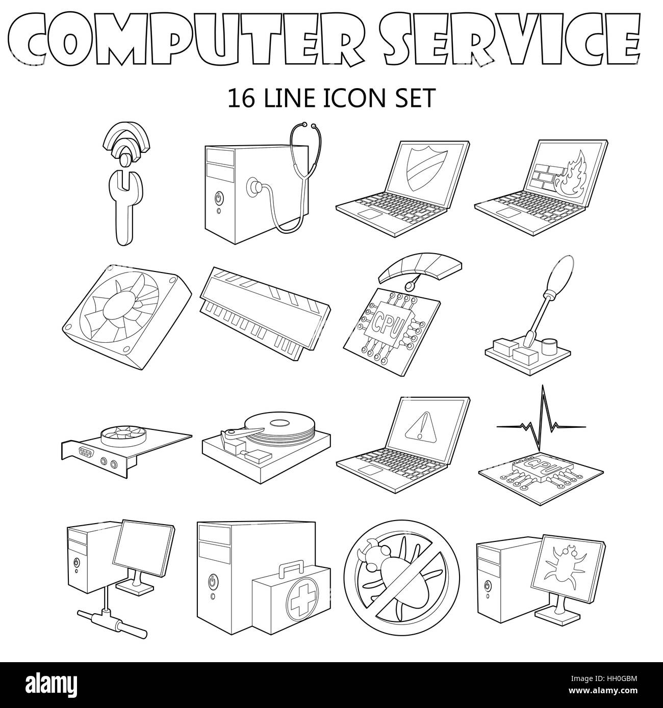 Computer service icons set, outline style Stock Vector Image & Art - Alamy