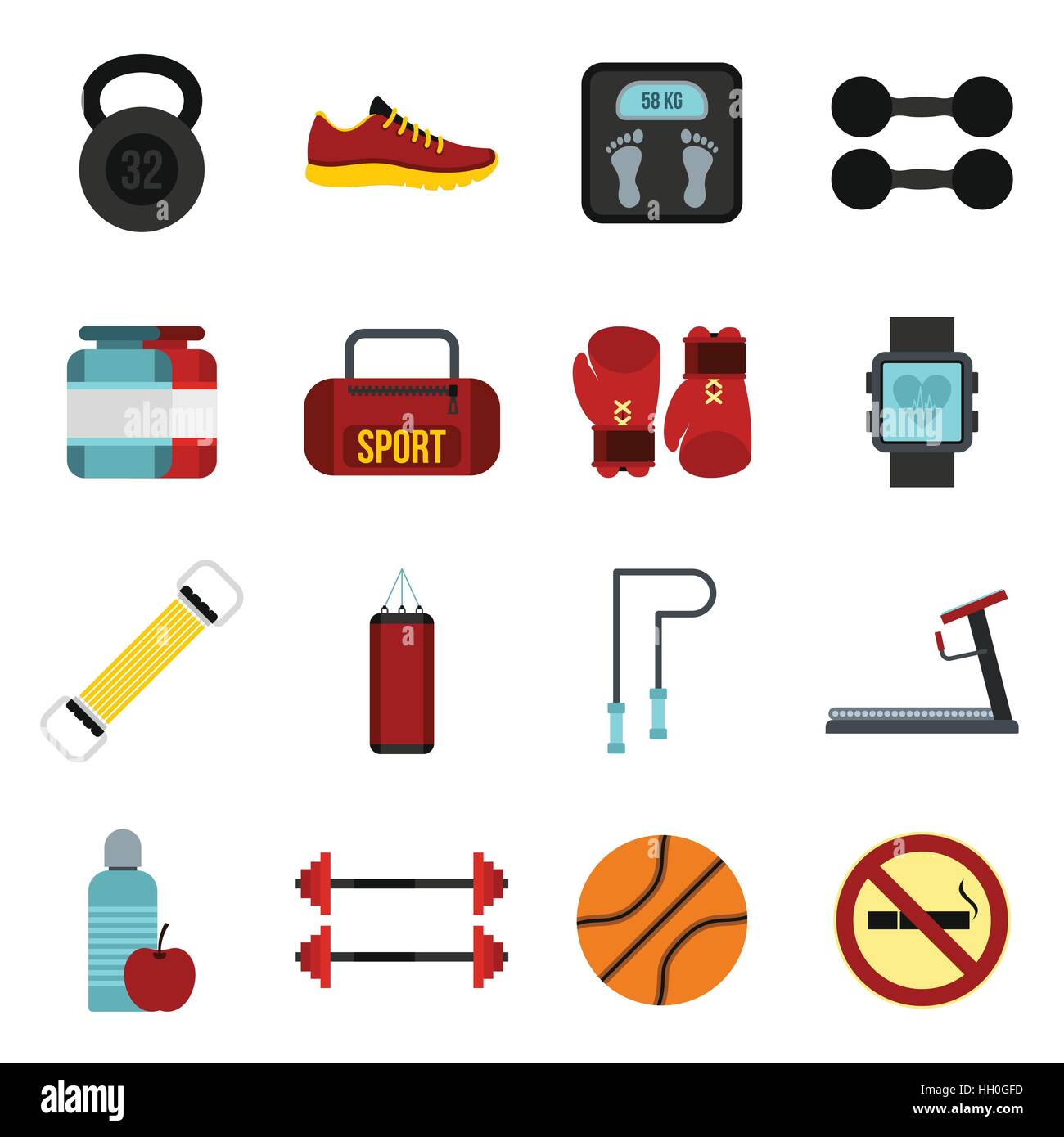 Gym icons set, flat style Stock Vector Image & Art - Alamy