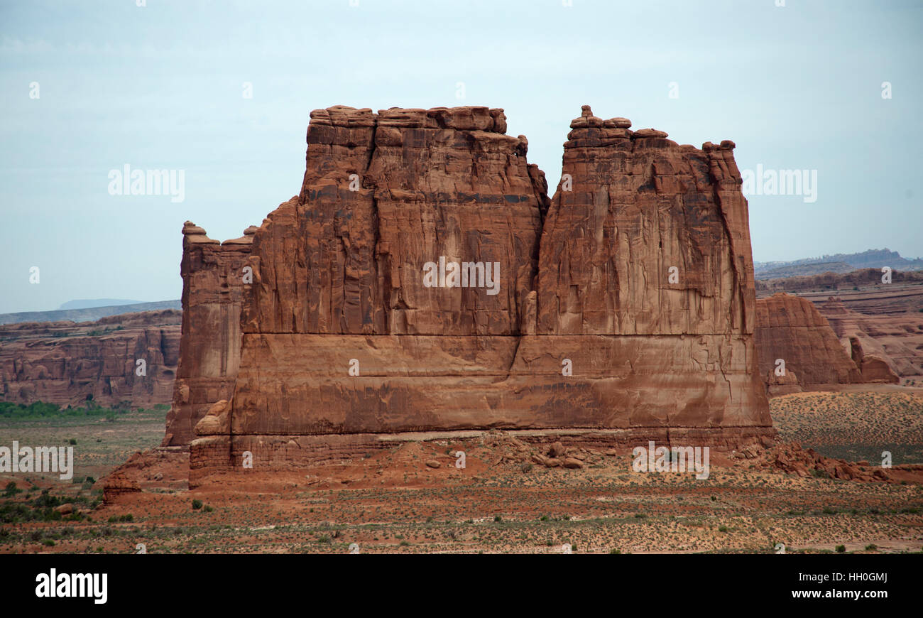 Tower of Babel and the Organ impressive sandstone towers in arches National Park Utah. Stock Photo