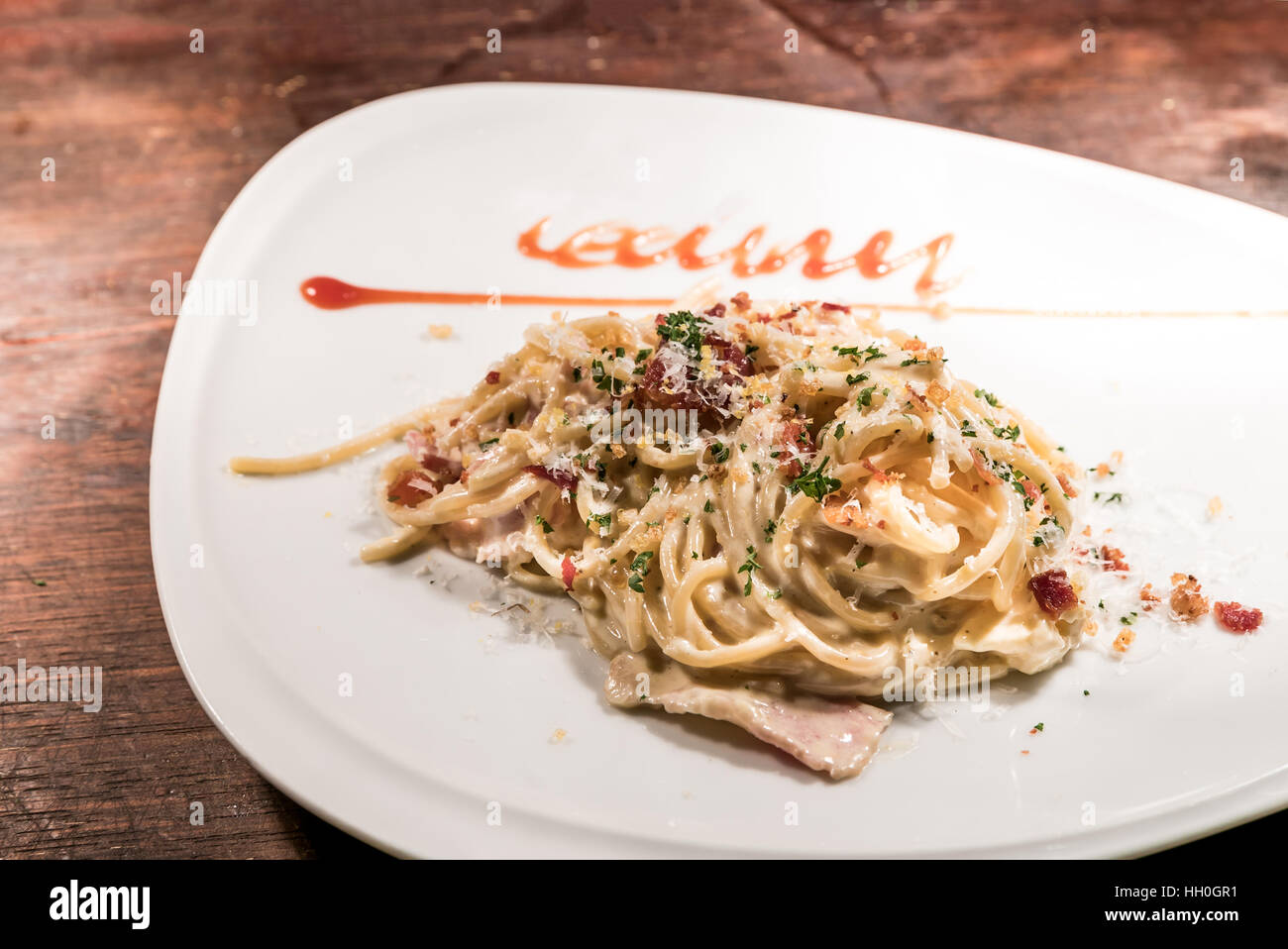 gourmet spaghetti carbonara italian cuisine Stock Photo Alamy