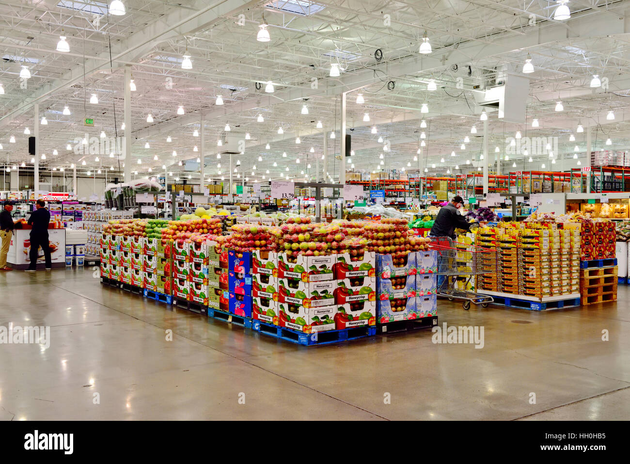 Inside a large Costco club warehouse type department store Stock Photo