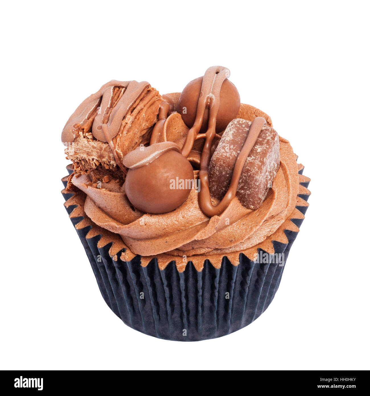 A home made chocolate cupcake on a white background Stock Photo