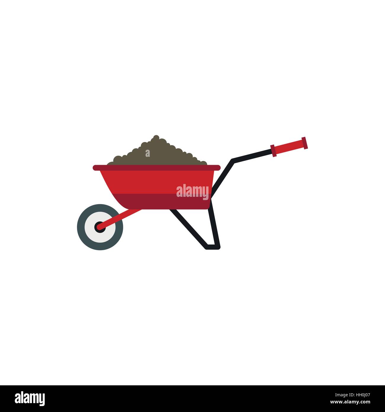 Garden wheelbarrow with earth icon, flat style Stock Vector Image & Art ...