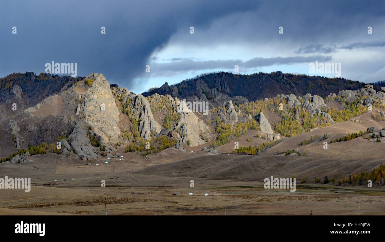 Mongolian landscape on the Trans Siberian Rail Stock Photo