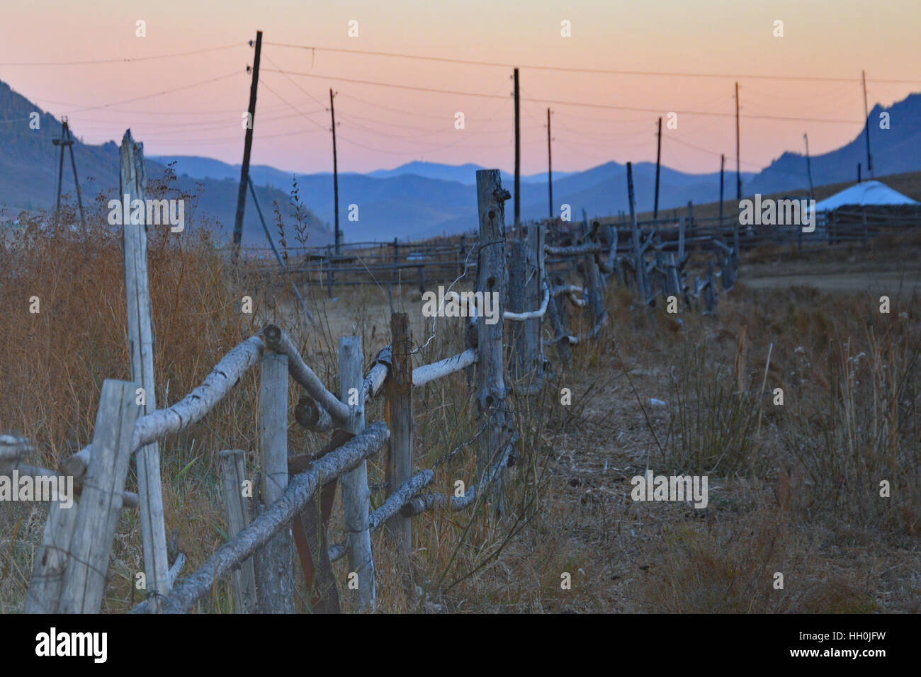 Mongolian landscape on the Trans Siberian Rail Stock Photo