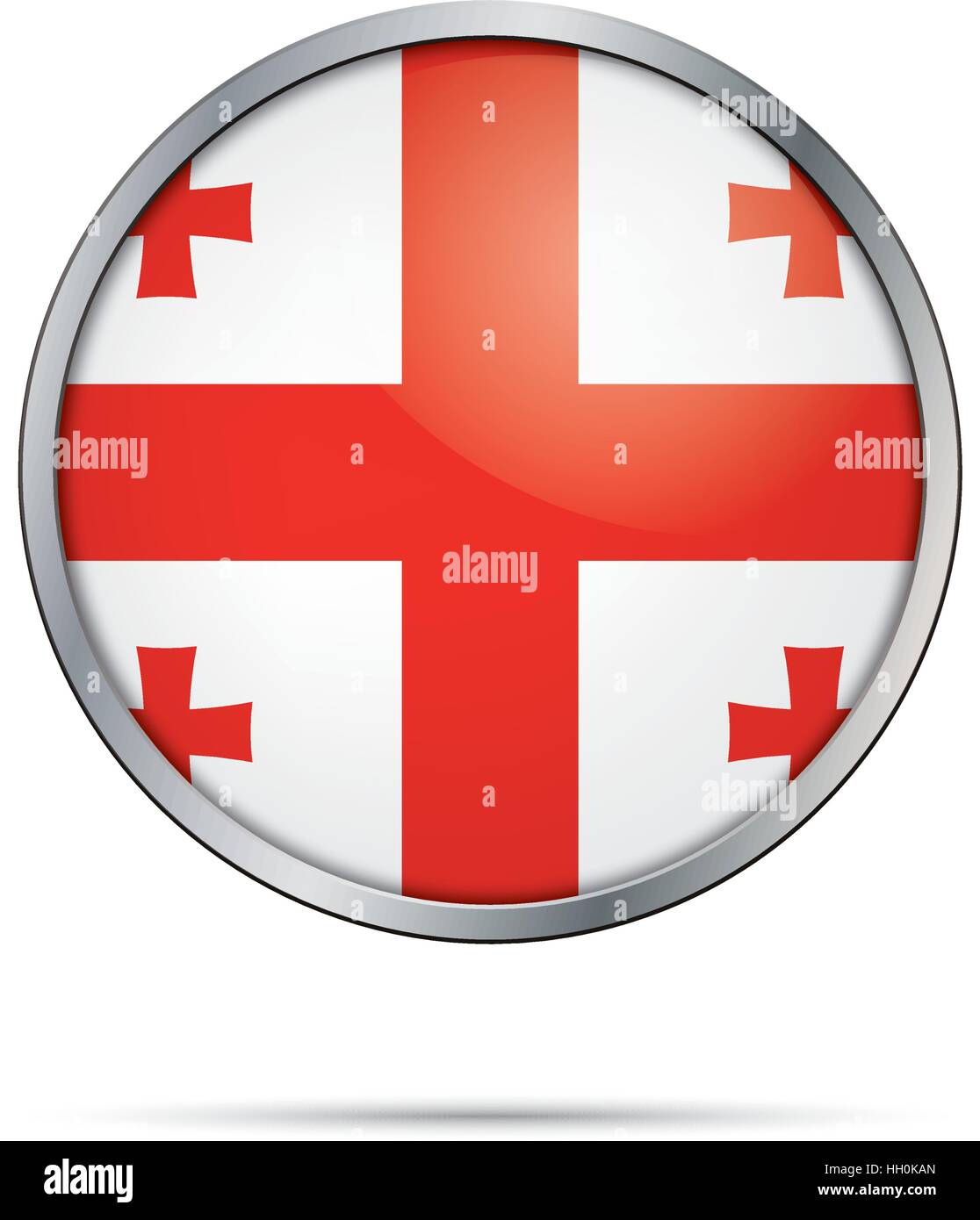 Vector Georgian flag Button. Georgia flag in glass button style with metal frame. Stock Vector