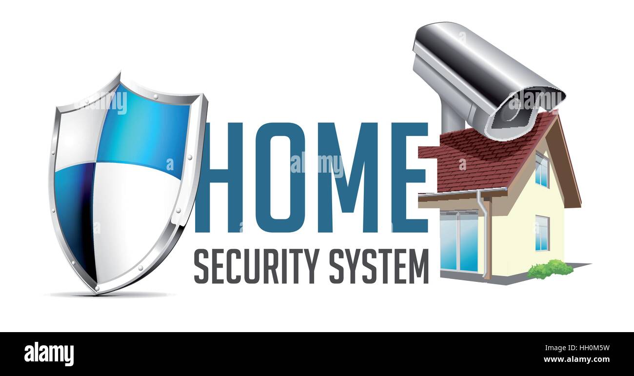 Home security system concept - motion detector, gas sensor, cctv camera, alarm siren Stock Vector