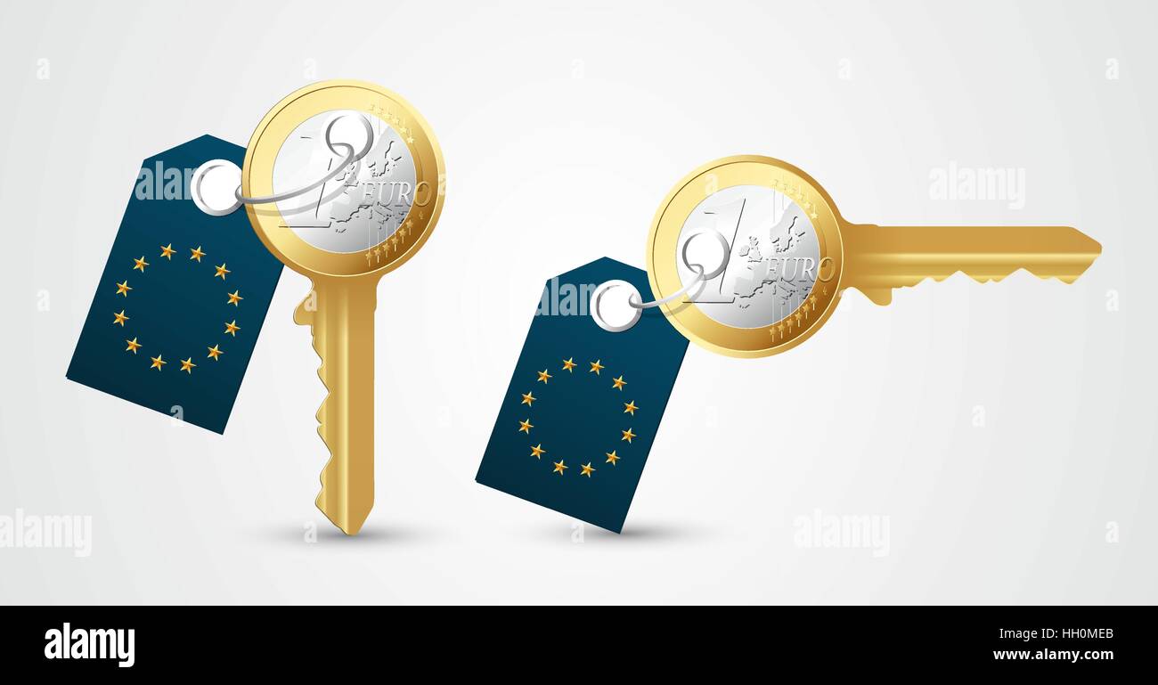Euro as a key - european money concept Stock Vector