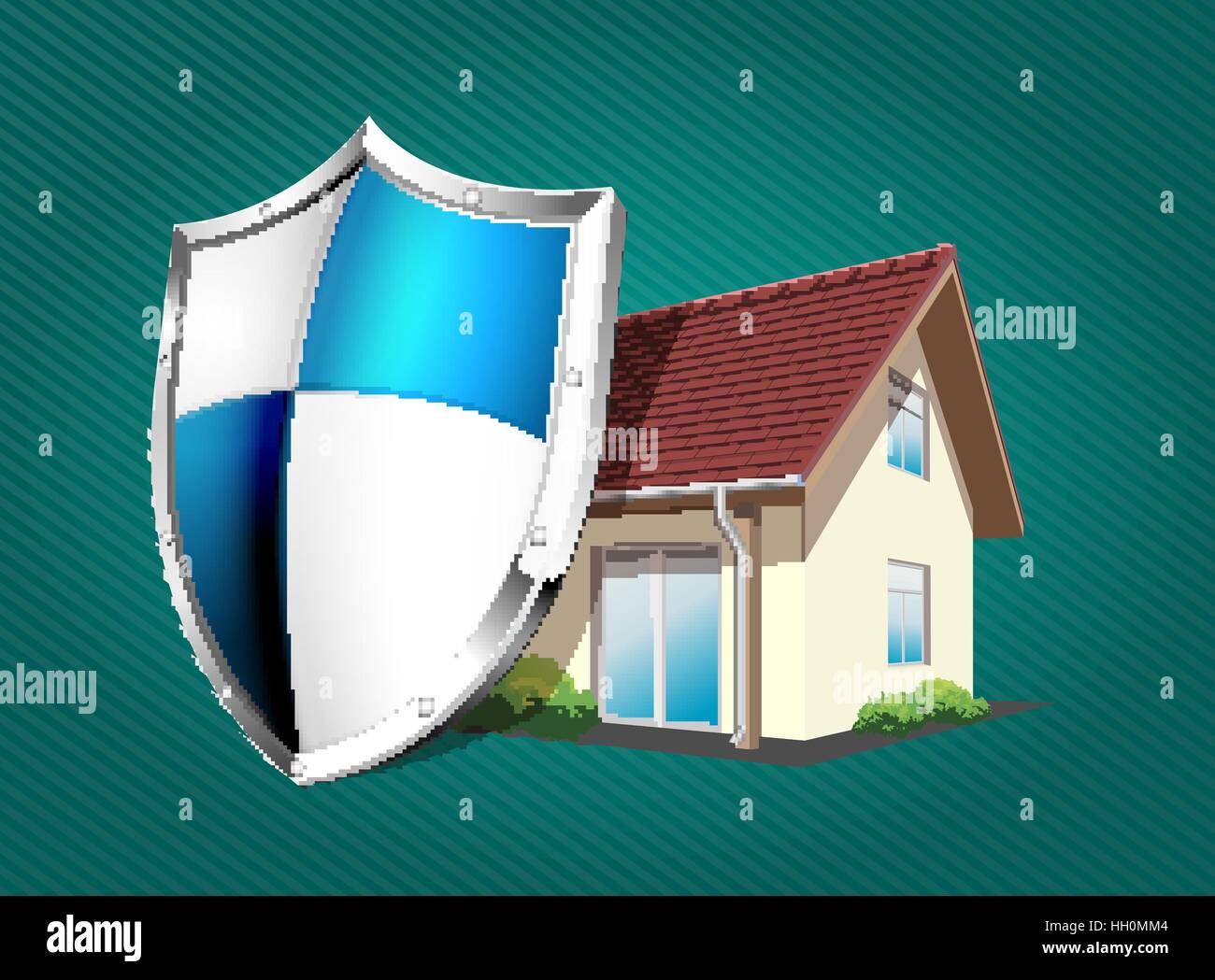 House with protection shield and CCTV - home security concept Stock Vector