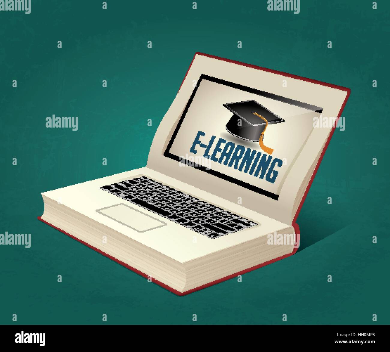 Elearning - book as laptop electronic book concept Stock Vector