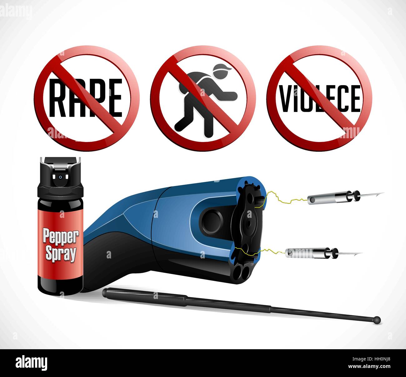 Self Defense Weapons Taser Pepper Spray And Pepper Gun Stock Vector Image Art Alamy
