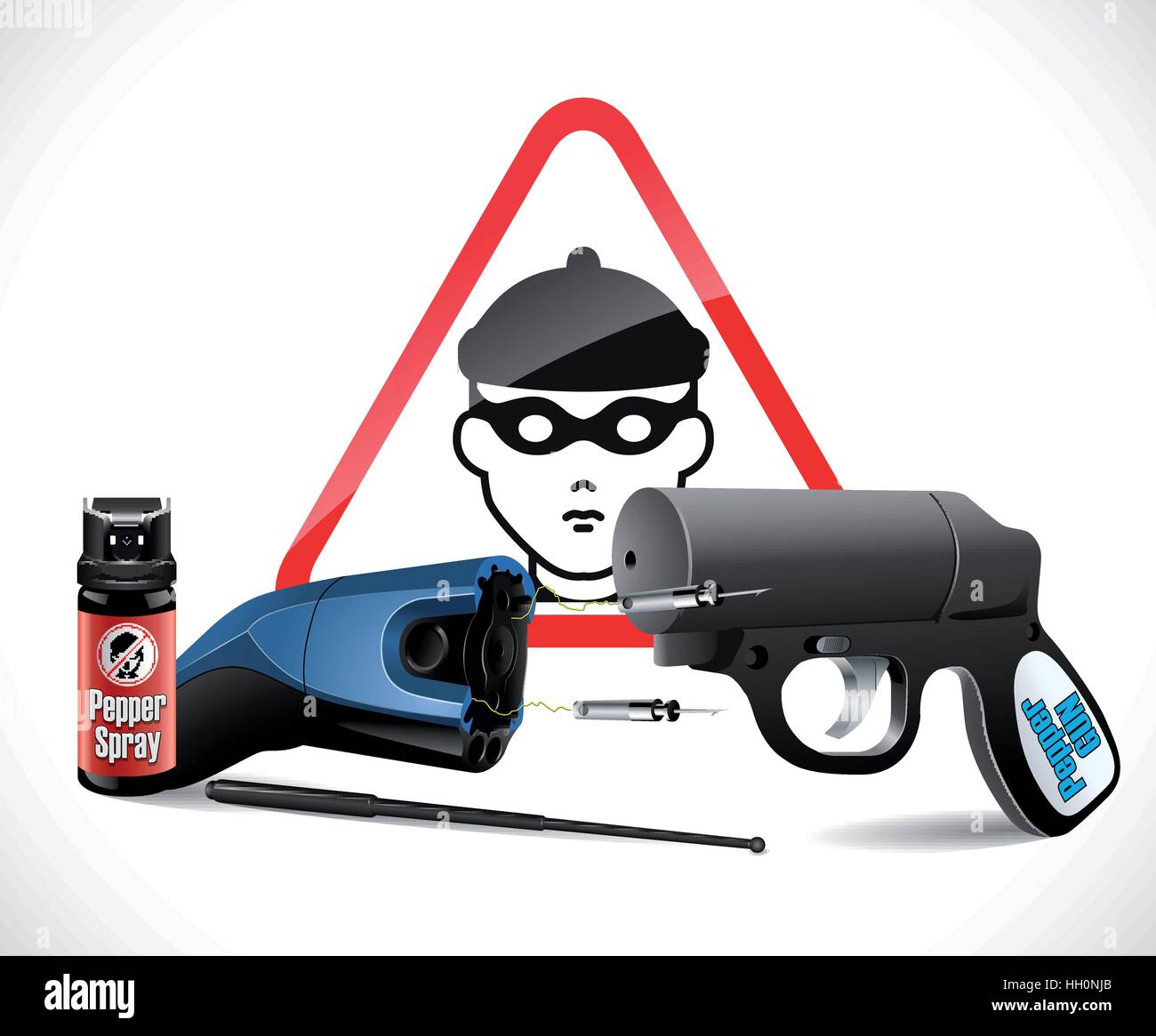 Self defense weapons - taser, pepper spray and pepper gun Stock Vector