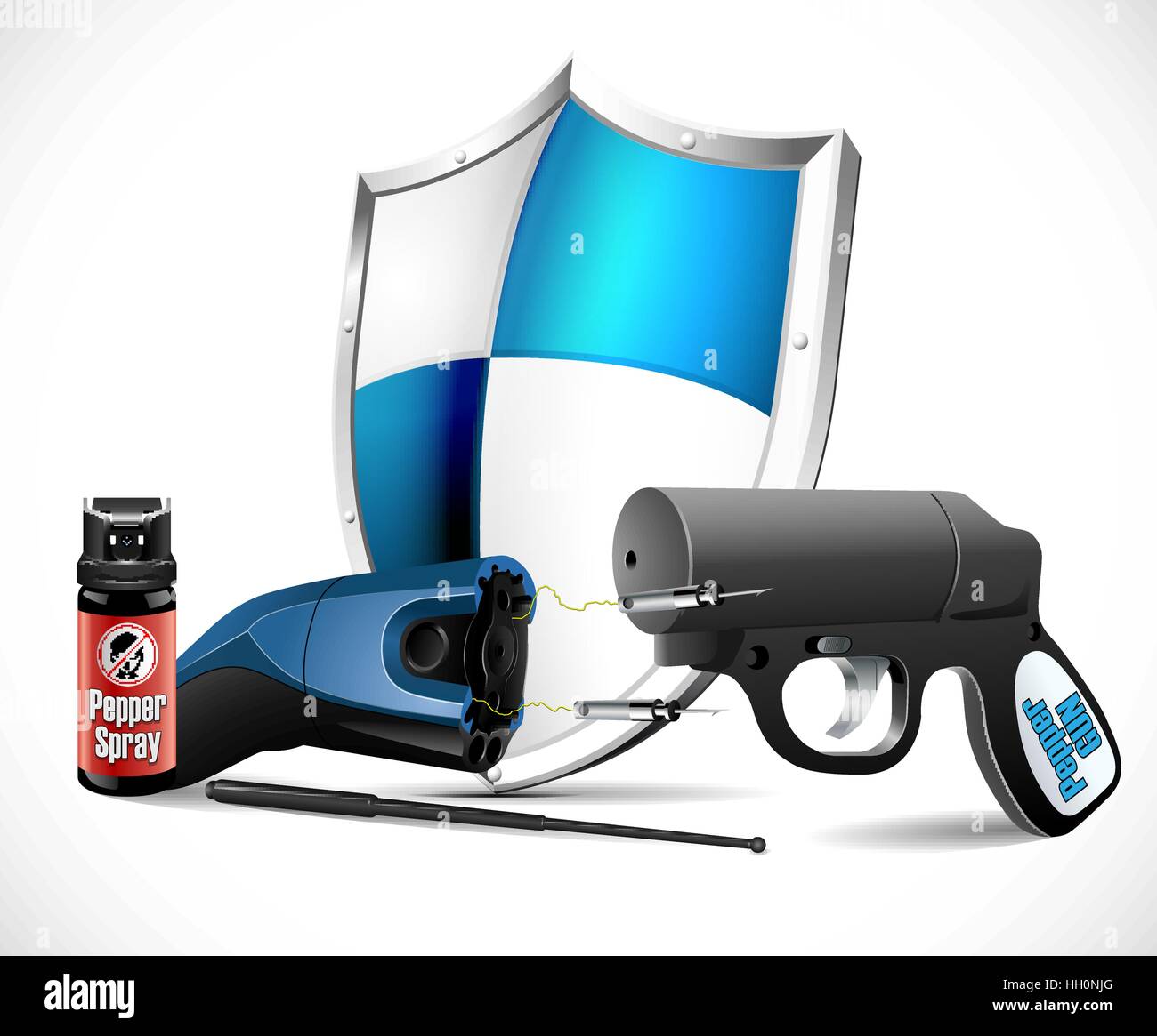 Self defense weapons - taser, pepper spray and pepper gun Stock Vector