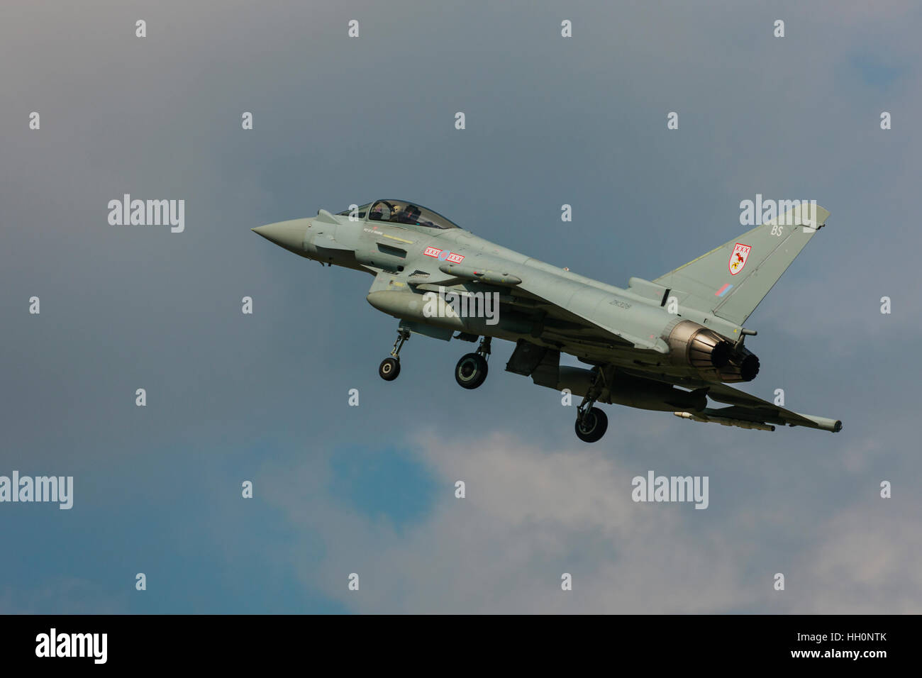Eurofighter Typhoon FGR4 ZK328 BS 29(R) Squadron landing at RAF Conningsby Airfield Stock Photo