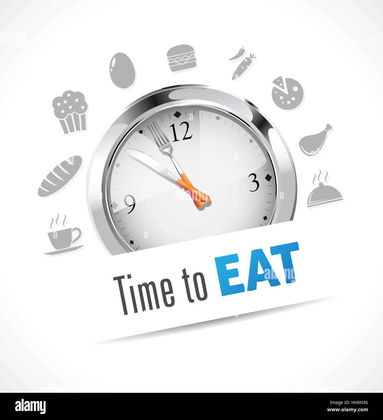 Stopwatch - Time to eat - lunch concept Stock Vector