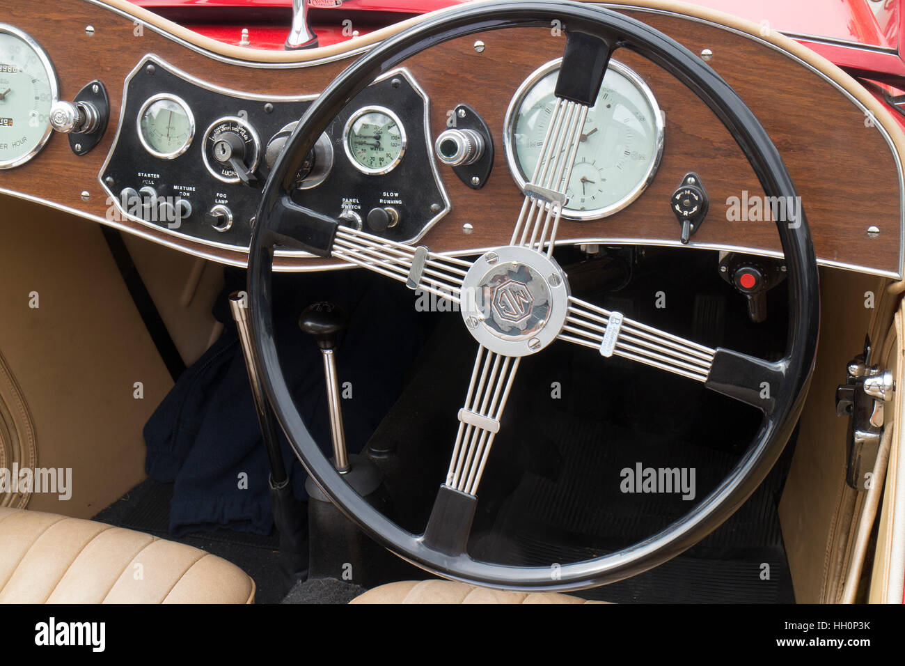 Steering wheel and dashboard of a 1936 MG TA sports car Stock Photo Alamy