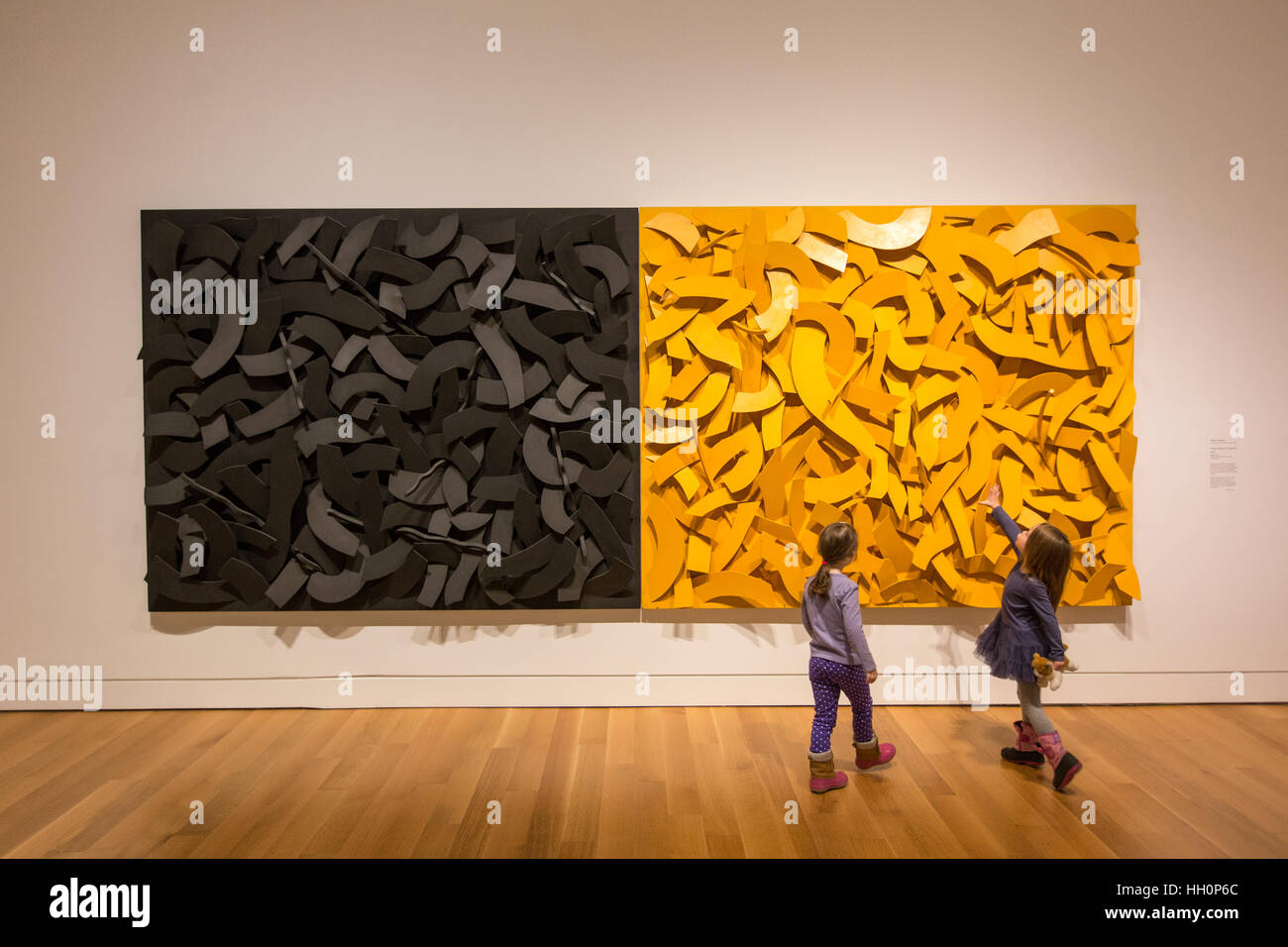 children inside art gallery kids girls Stock Photo