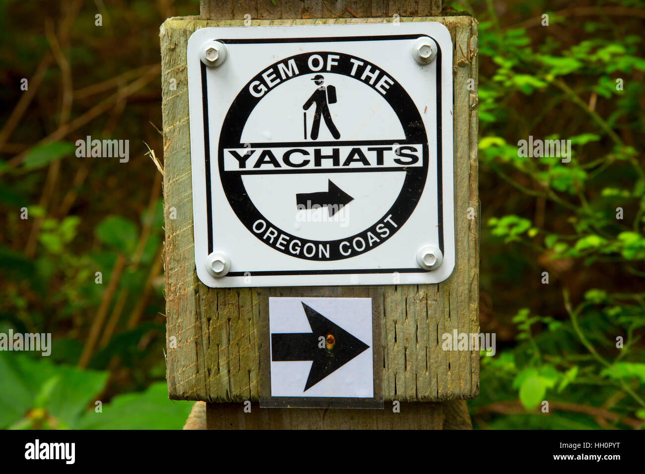 Ya'Xaik Trail sign, Yachats, Oregon Stock Photo
