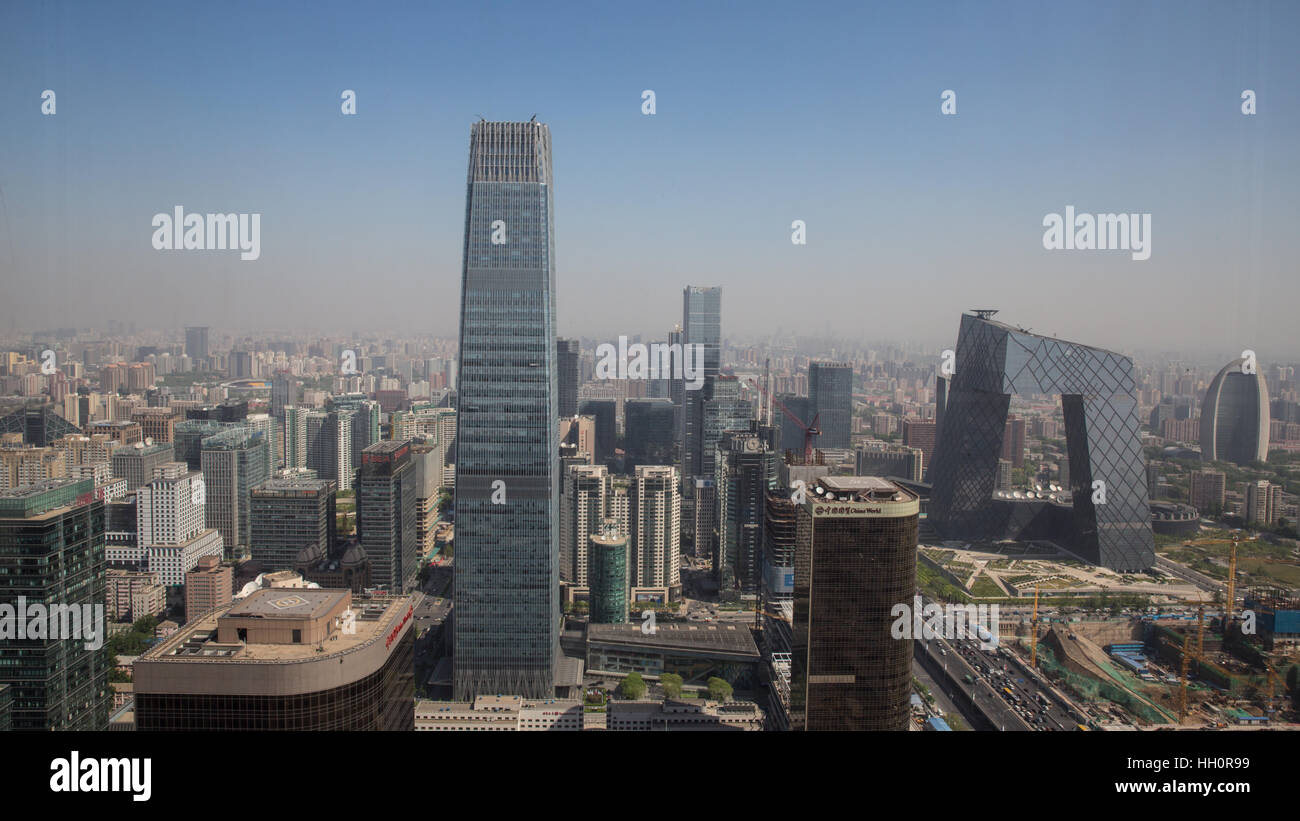 Beijing Skyline including the World Trade Centre and the CCTV building Stock Photo