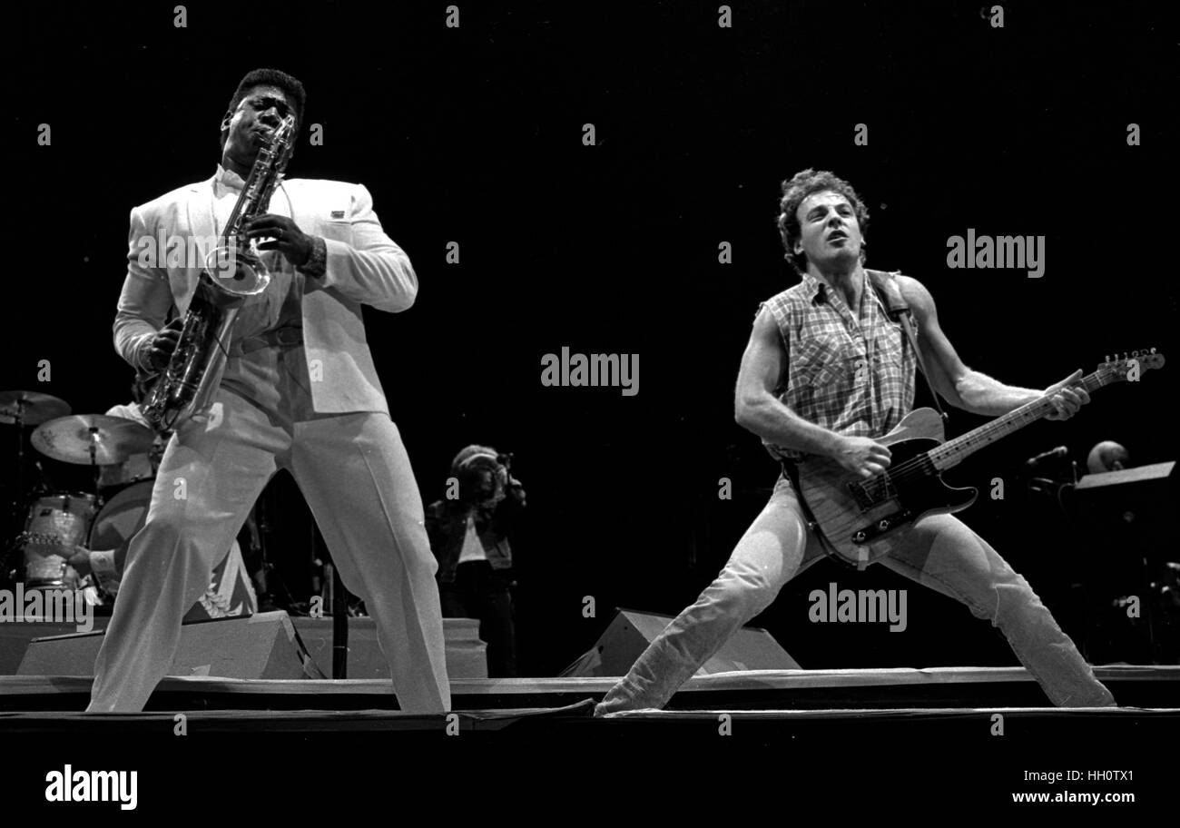 Bruce Springsteen  and Clarence Clemons at the Cotton Bowl in Dallas Tx 1985 concert photo by bill belknap Stock Photo