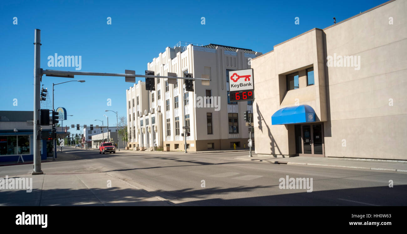 Panoramic view of the river running through down town Fairbanks. Fairbanks is the largest city in the Interior region of Alaska. Stock Photo