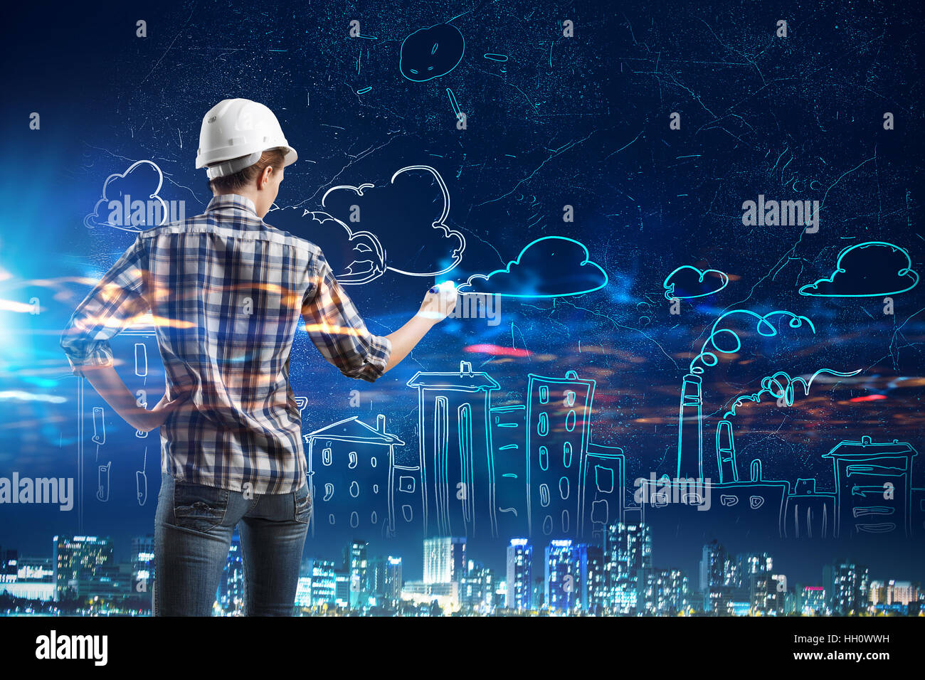 Rear view woman builder hi-res stock photography and images - Alamy