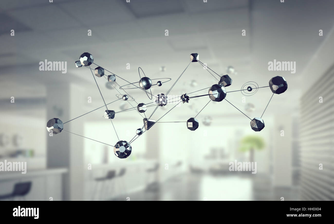 Connection technologies media concept in modern interior. 3D rendering ...