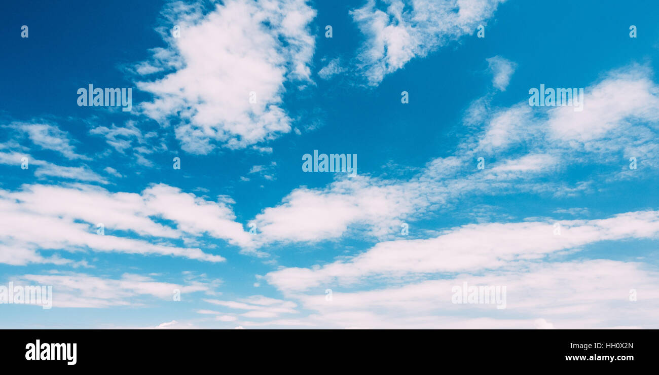 The Bottom View Of Blue Sky With White Cirrostratus Clouds. Stock Photo