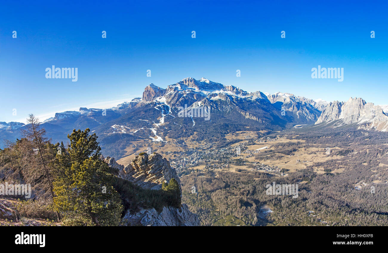 Panoramic view of Dolomites mountains around Cortina d Ampezzo Italy