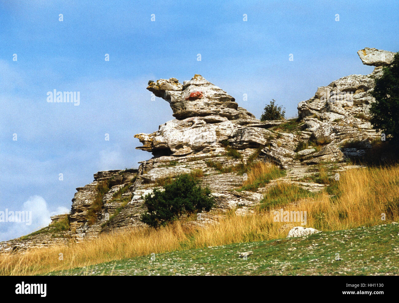HOBURGEN Gotland limestone formation with historical fairy tale status among the tourists 2009 Stock Photo