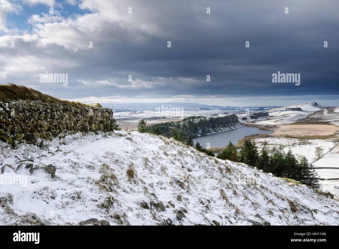 Hadrian's Wall and Crag Lough, Northumberland National Park landscapes Stock Photo