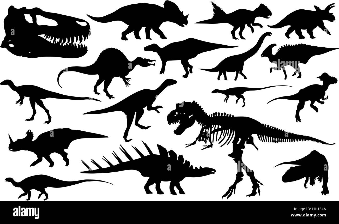 set of different dinosaurs isolated Stock Vector