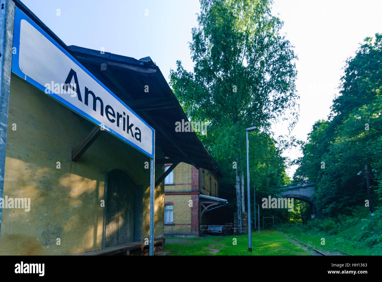 Penig: Laid-down railroad stop Amerika, , Sachsen, Saxony, Germany Stock Photo